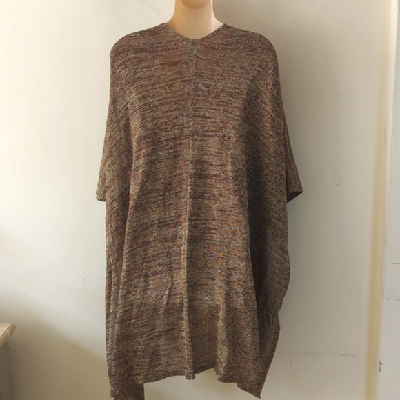 Chicos Browns & Metallic Boisseau Gold Knit Ruana Shawl Wrap - Picture 4 of 15